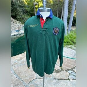 Vintage Polo Ralph Lauren Rugby Shirt Green Crest Patch Long Sleeve Size L